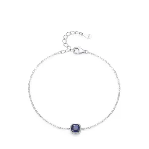 Vintage 925 Sterling Silver Bracelet Blue Square Zirconia Minimalist Adjustable Bracelet For Women Elegant Jewelry Gift