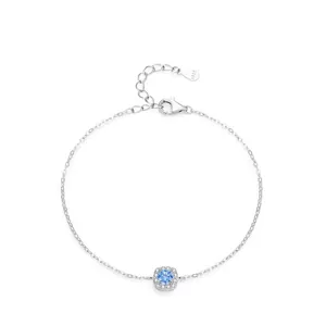 S925 Sterling Silver Blue Zirconia Chain Bracelet For Women Minimalist Halo Square Gemstone Adjustable Jewelry Valentine Gift