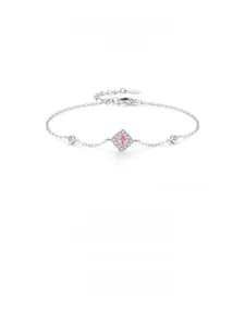 Detailed close-up of S925 sterling silver bracelet with pink zircon rhombus pendant