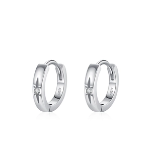 Créoles minimalistes en argent sterling 925 avec motifs d'étoiles et oxyde de zirconium