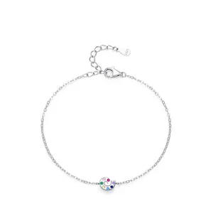 925 Sterling Silver Snail Bracelet For Women Colorful Rainbow Zirconia Animal Pendant Adjustable Chain Jewelry Gift For Her