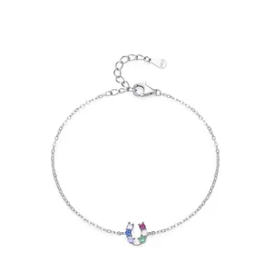 925 Sterling Silver Horseshoe Bracelet For Women Colorful Zirconia U Shape Pendant Minimalist Adjustable Fine Fashion Jewelry Gift
