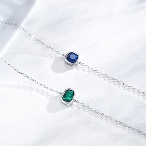 Elegant S925 sterling silver bracelets with square blue and green gemstone accents