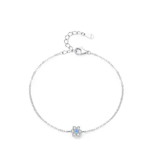 925 Sterling Silver Sea Blue Flower Bracelet For Women Minimalist Zirconia Inlaid Adjustable Chain Individual Jewelry