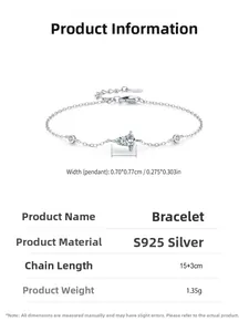 Detailed specs of S925 sterling silver geometric zircon bracelet with 15+3cm chain length