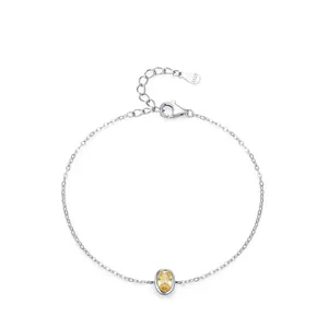 925 Sterling Silver Adjustable Bracelet For Women Elegant Chain With Oval Yellow Zirconia Fashion Jewelry Gift For Her