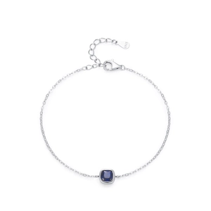 S925 sterling silver chain bracelet featuring a square blue sapphire pendant for women