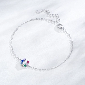S925 Sterling Silver Horseshoe Bracelet with colorful Zircon stones on white background
