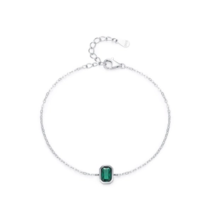Elegant S925 sterling silver chain bracelet with rectangular emerald zircon centerpiece