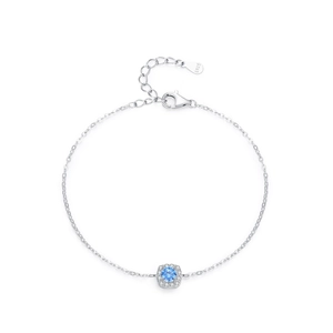 Minimalist S925 sterling silver bracelet with a blue zircon halo pendant and chain