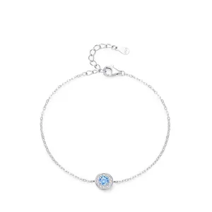 Bracciale S925 in Argento Sterling Cuore Dell'Oceano Zirconia Blu Per Donna Moda Lusso Leggero Bracciale a Catena Regolabile Gioielli Regalo