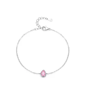 S925 Bracelet en Argent Sterling Zirconia Rose Forme de Poire pour Femmes Douce Romantique Bijoux Fins Goutte d'Eau