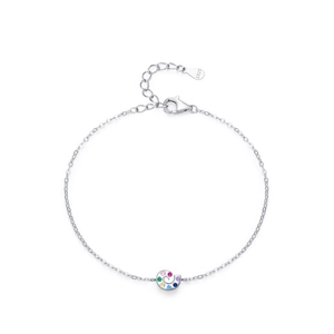 S925 sterling silver bracelet with a rainbow zircon snail pendant on a white background