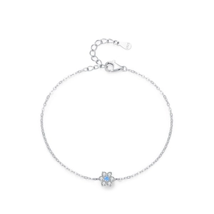 S925 sterling silver flower bracelet with blue center stone and clear zircon petals