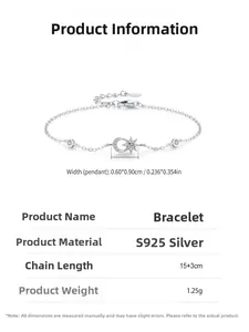 Macro shot of S925 sterling silver sun and moon bracelet charm with dimension specs