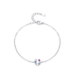 S925 sterling silver horseshoe bracelet with colorful gemstones on white background