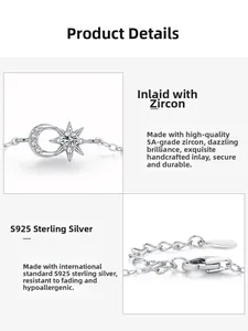 Detailed view of S925 sterling silver sun and moon bracelet with 5A zircon inlay
