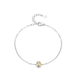 Exquisite S925 sterling silver chain bracelet with oval amber yellow zircon stone