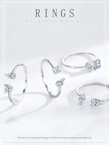 Macro detail of S925 sterling silver rings with teardrop and marquise cubic zirconia