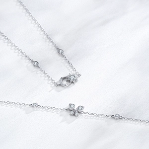 Elegant S925 sterling silver butterfly bracelet and star moon necklace set for women