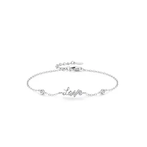 Bracelet Lettre d'Amour Romantique en Argent Sterling 925 pour Femme Incrusté de Zirconia Bijoux Élégants Cadeau de Joaillerie Fine Réglable