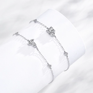 Elegant 925 silver bracelets with geometric sugar cube and butterfly zircon pendants