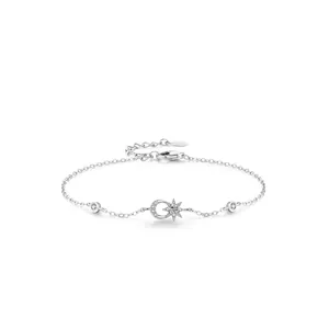 S925 Sterling Silver Sun Moon Star Bracelet For Women Romantic Inlaid Zirconia Link Chain Adjustable INS Style Jewelry