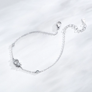 Minimalist S925 sterling silver sun and moon bracelet with sparkling zircon accents