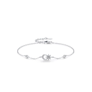 Minimalist S925 sterling silver sun and moon bracelet with shimmering zircon stones
