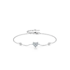 925 Sterling Silver Minimalist Heart Zirconia Bracelet For Women Adjustable Love Heart Chain Fashion Jewelry Accessory Gift