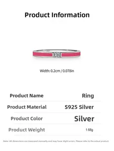 Macro detail of S925 sterling silver ring featuring pink enamel and 0.2cm width dimensions