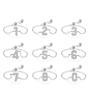 Anello Regolabile a Catena con Numeri Arabi in Argento Sterling 925 con Zirconia per Donna Gioiello Numerico Personalizzato Minimalista Regalo