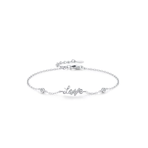 Bracelet élégant en argent sterling S925 avec breloque Love scintillante en oxyde de zirconium
