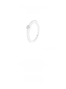 Detail shot of a sleek S925 sterling silver ring featuring a round white zircon stone