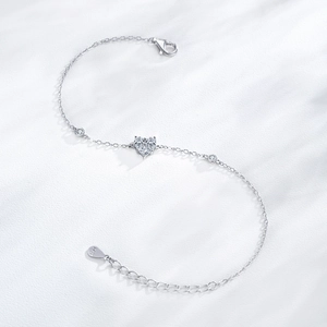 S925 sterling silver heart bracelet with sparkling zircon stones and adjustable chain