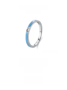 Macro detail of S925 sterling silver ring with light blue enamel and small zircon stone