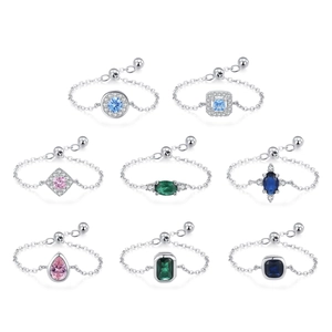 S925 sterling silver adjustable chain rings with colorful geometric zircon gemstones