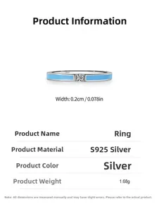 Detailed view of S925 silver ring featuring blue enamel and precise dimensions