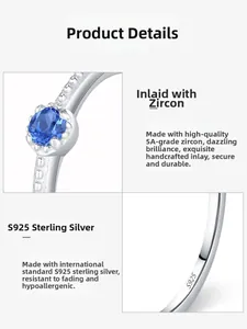 Detail view of S925 sterling silver ring band with 5A blue zircon craftsmanship