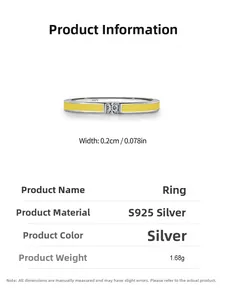 Detail showing S925 sterling silver ring with yellow enamel band and clear round gemstone
