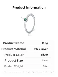Macro detail of S925 silver ring with 3mm emerald green zircon and 1.2mm beaded band