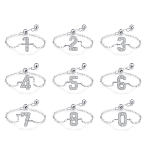 Anelli a catena regolabili in argento sterling S925 con numeri arabi 0-8 in zirconi