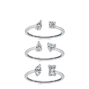 S925 Sterling Silver Open Ring For Women Minimalist Zirconia Geometric Finger Ring Adjustable Wedding Party Jewelry Gift