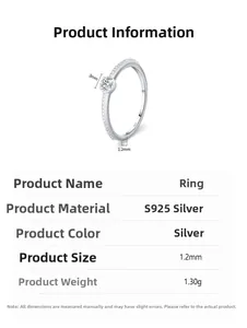 Detail view of S925 silver ring featuring 3mm solitaire cubic zirconia and dimensions