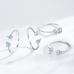 Minimalist S925 sterling silver open rings set with sparkling multi-cut zircon stones