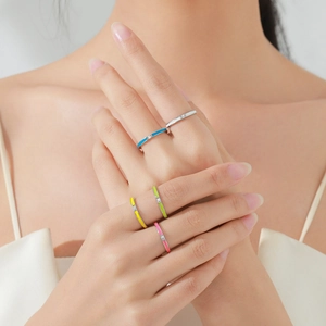 Colorful S925 sterling silver enamel rings set with zircon accents in minimalist style