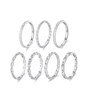 925 Sterling Silver Geometric Ring Minimalist Hollow Line Stacking Band For Women Inlaid Zirconia Silver Fashion Jewelry Finger Ring