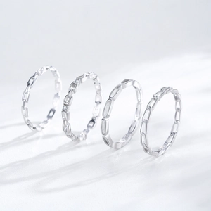 Set of four S925 sterling silver minimalist geometric stackable rings with chain designs