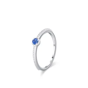 S925 Sterling Silver Blue Zirconia Ring Vintage Milgrain Beaded Stackable Engagement Ring For Women Elegant Jewelry Gift