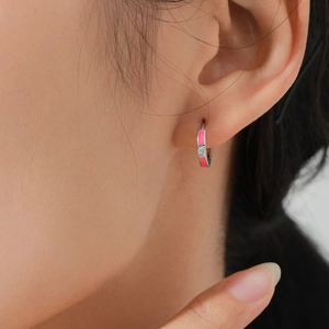 Orecchini a cerchio chic in argento S925 con smalto rosa neon e zircone rotondo